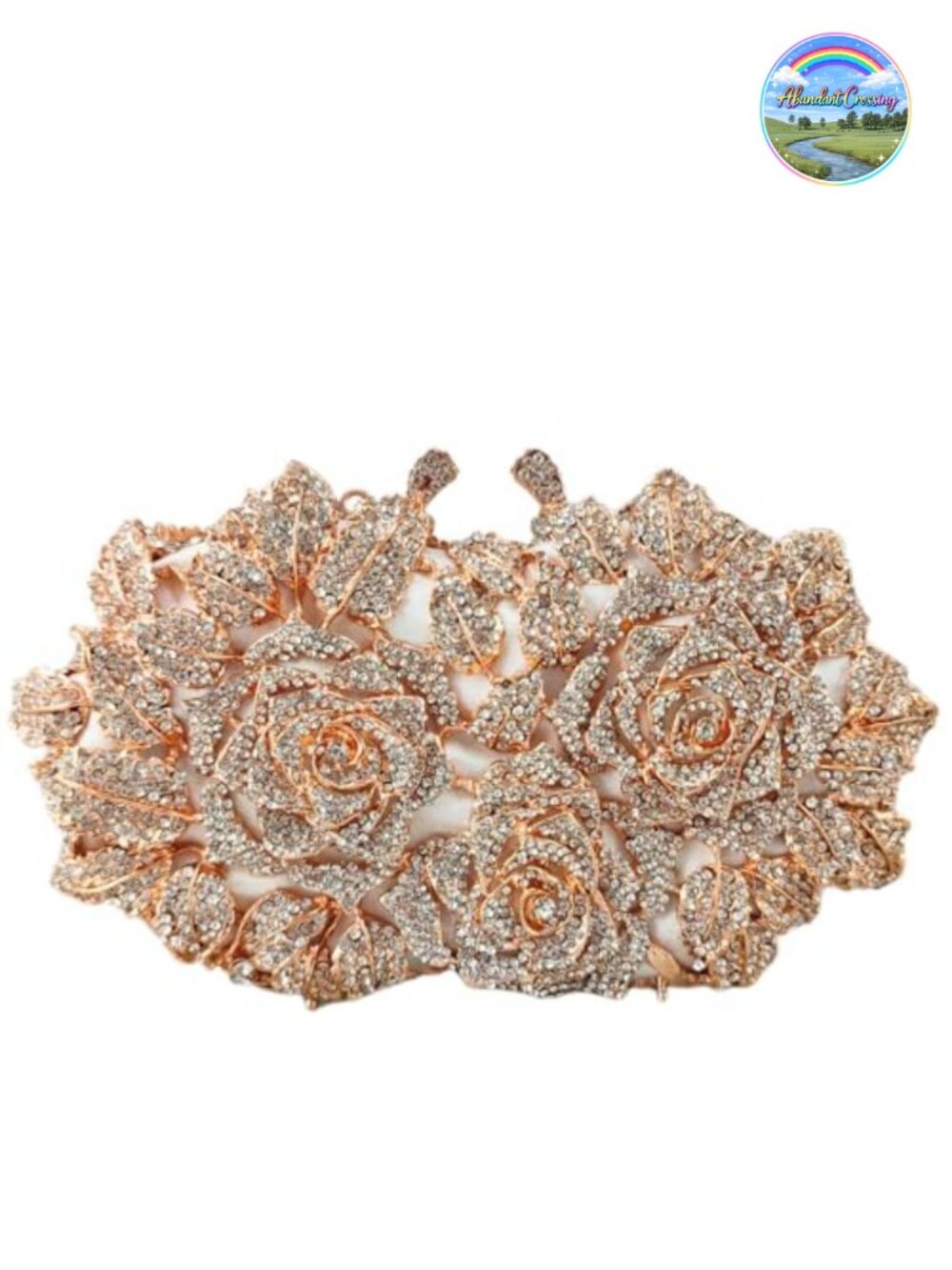 Crystal Flower Clutch Purse - Faux Leather Evening Bag with Chain, Rhinestone